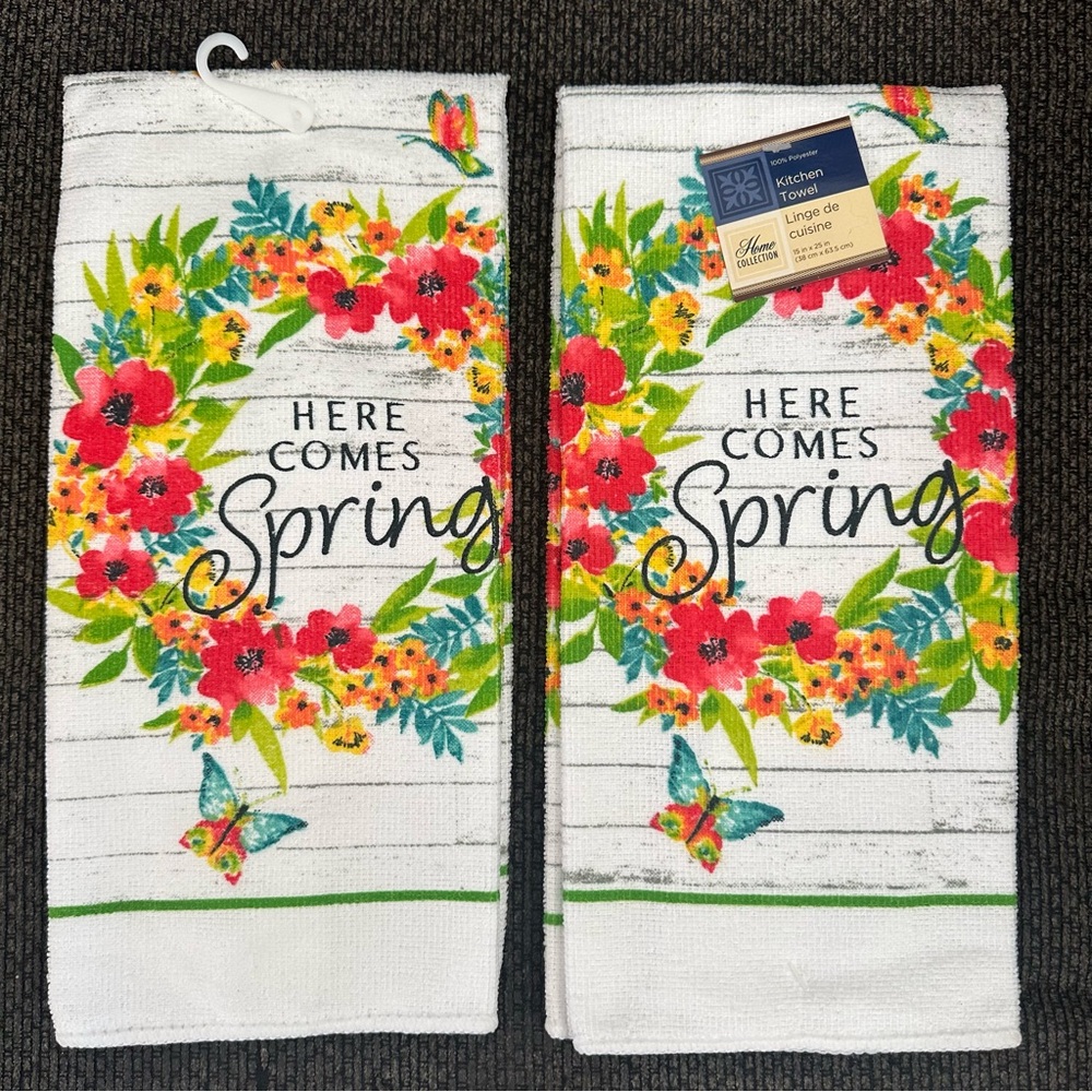 Kitchen here comes spring dish towels set of 2